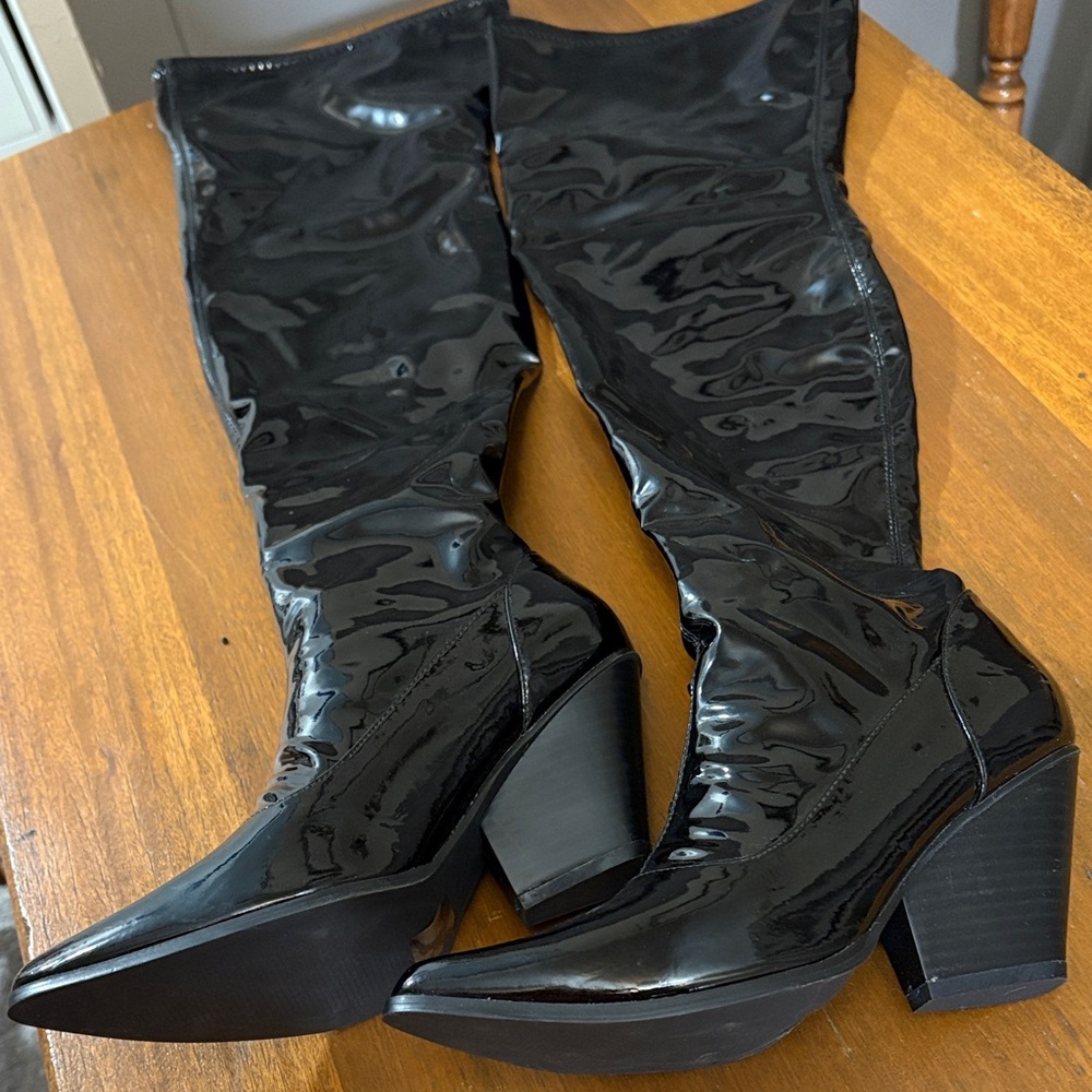 Glossy Black Over the Knee Boots